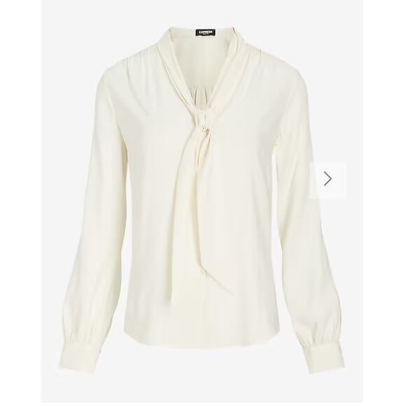 Express | SATIN LONG SLEEVE TIE NECK PORTOFINO SHIRT | Size Medium - Picture 2 of 6